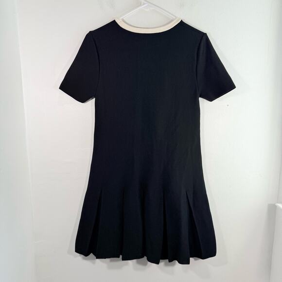 Zara Black White Gold Button Knit Box Pleat Mini Dress Size Small - Picture 13 of 15